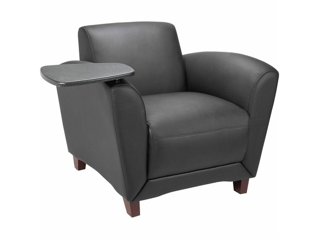 Lorell Club Chair w/Tablet 36'x34-1/2'x31-1/4' Black Leather 68953