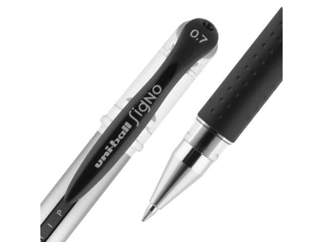 uni-ball Signo GRIP Stick Gel Pen 0.7mm Black Ink Silver/Black Barrel Dozen