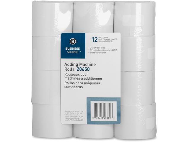 Business Source 28650 Adding Machine Rolls, 2-1/4'x150', 12/PK, White BSN28650