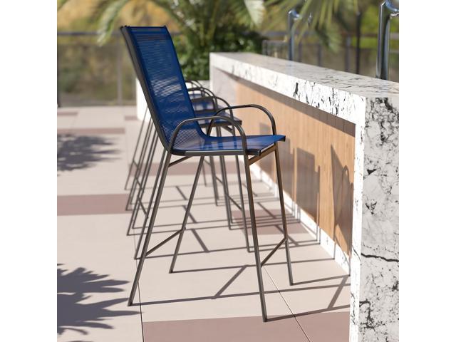 Flash Furniture 24' High Black Metal Indoor-Outdoor Counter Height Stool with Vertical Slat Back 2 Pack (2CH6120024BK)