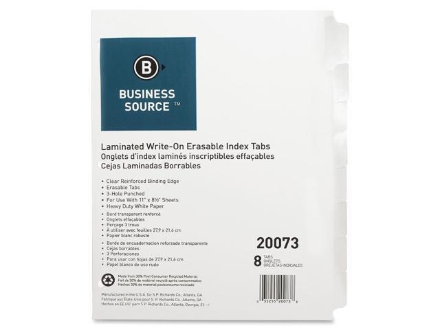 Business Source Erasable Tab Indexes 3HP 8-Tabs 11'x8-1/2' White 20073