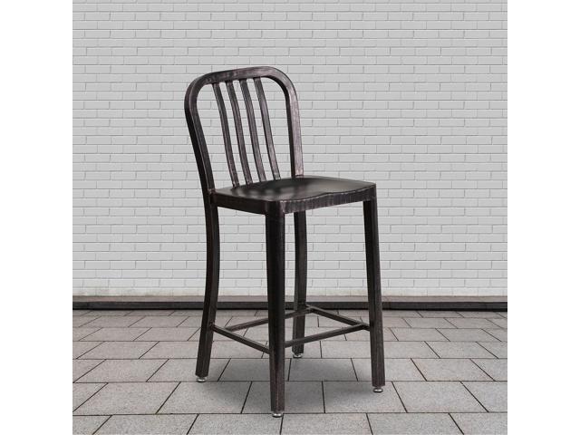 Flash Furniture Commercial 24' High Distressed Black Metal Indoor-Outdoor Counter Height Stool with Back 4 Pack (4ET353424BK)