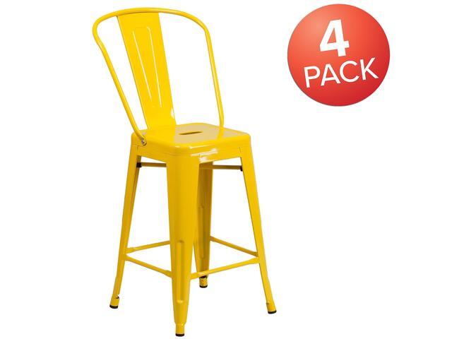 Flash Furniture 24' High Yellow Metal Indoor-Outdoor Counter Height Stool with Removable Back 4 Pack (4CH3132024GBYL)
