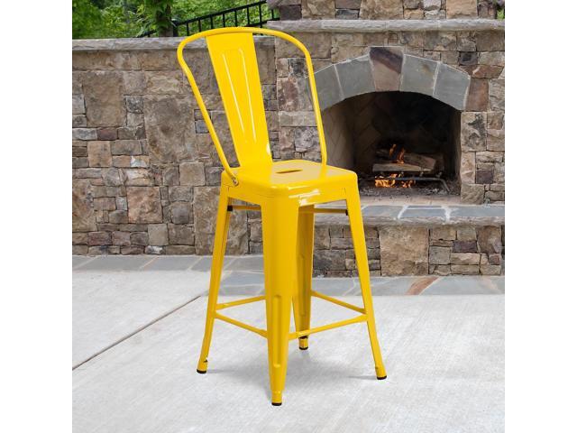 Flash Furniture 24' High Yellow Metal Indoor-Outdoor Counter Height Stool with Removable Back 4 Pack (4CH3132024GBYL)