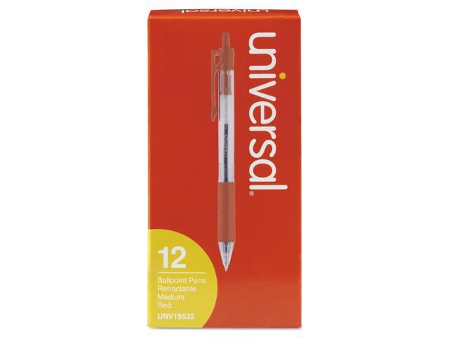 UNIVERSAL Economy Retractable Ballpoint Pen Red Ink Clear 1mm Dozen 15532
