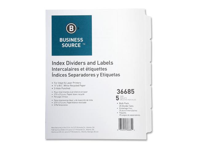 Business Source Index Dividers 3HP 5-Tab 25 ST/PK 11'x8-1/2' White 36685