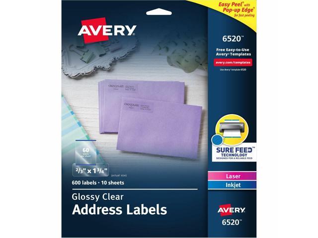 Avery 6520 Easy Peel Address Labels, 2/3' x 1-3/4', Glossy, Clear - 600 Labels