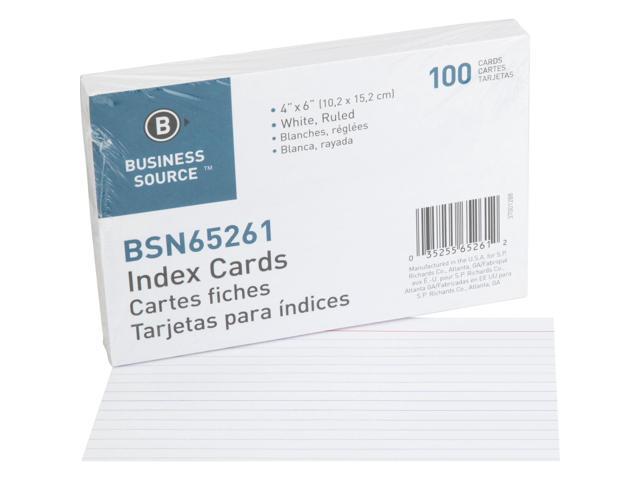 Business Source Index Cards Ruled 72 lb. 4'x6' 100/PK White 65261