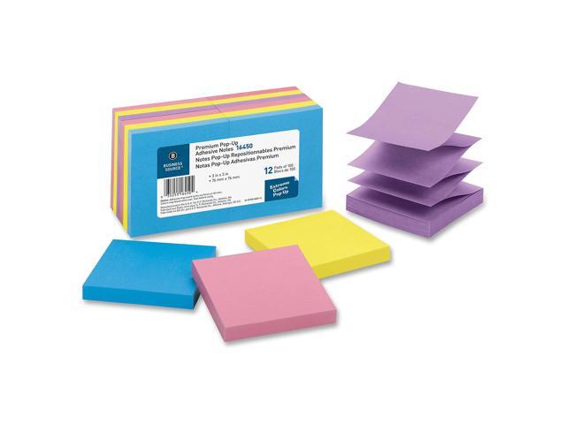 Business Source Pop-up Adhesive Note Pads 3'x3' 100 Sh 12/PK AST Extreme 16450