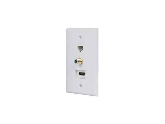Monoprice Recessed HDMI Wall Plate With 1* HDMI F/F Adapter, 1*RJ45 Cat5e Coupler & 1* F Connector Gold Plated