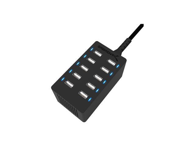 SABRENT 60 Watt (12 Amp) 10 Port [UL Certified] Family Sized Desktop USB Rapid Charger. Smart USB Ports with Auto Detect Technology [Black] (AX-TPCS)