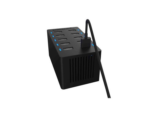 SABRENT 60 Watt (12 Amp) 10 Port [UL Certified] Family Sized Desktop USB Rapid Charger. Smart USB Ports with Auto Detect Technology [Black] (AX-TPCS)