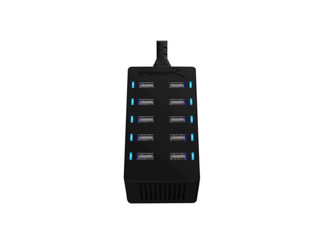 SABRENT 60 Watt (12 Amp) 10 Port [UL Certified] Family Sized Desktop USB Rapid Charger. Smart USB Ports with Auto Detect Technology [Black] (AX-TPCS)