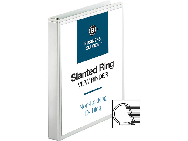 Business Source D-Ring Binder w/ Pockets 1' Capacity White 28440