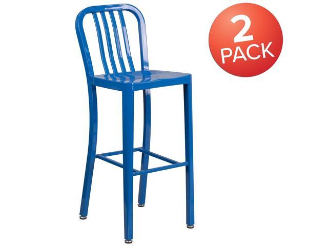 Flash Furniture Commercial Grade 30' High Blue Metal Indoor-Outdoor Barstool with Vertical Slat Back 2 Pack (2CH6120030BL)