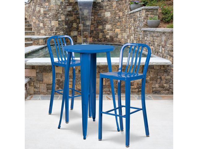 Flash Furniture Commercial Grade 30' High Blue Metal Indoor-Outdoor Barstool with Vertical Slat Back 2 Pack (2CH6120030BL)
