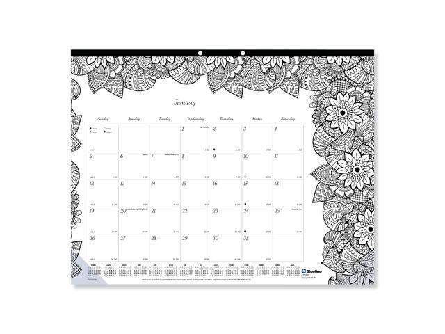 2023 Blueline 22'' x 17'' Monthly Doodle Plan Coloring Desk Pad Calendar