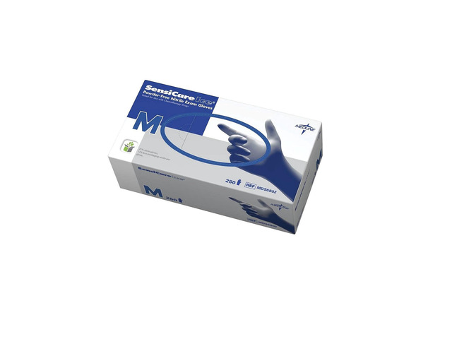 Medline Sensicare Ice Nitrile Exam Gloves Powder-Free Medium Blue 250/Box