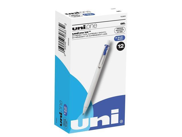 uniONE Gel Pen Retractable Medium 0.7 mm Blue Ink White/Blue Barrel Dozen 70363
