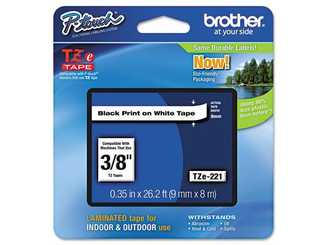 Brother P-touch TZe Laminated Tape Cartridges - 3/8' Width x 26 1/5 ft Length - Rectangle - White - 1 Each BRTTZE221