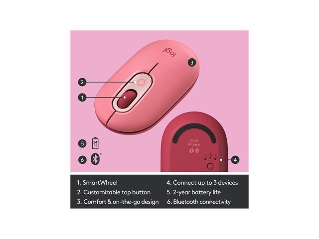 Logitech - POP Mouse Wireless Bluetooth Optical Ambidextrous Mouse with Customizable Emojis - Wireless - Heartbreaker Rose - image 8