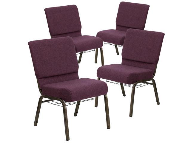 Flash Furniture HERCULES Series Fabric Church Stacking Chair with Book Rack Plum/Gold Vein Frame 4 Pack (4FCH2214GV005)