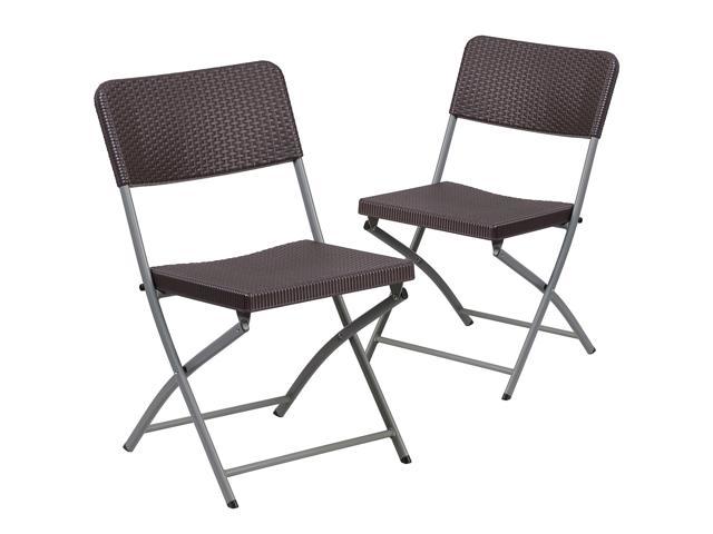 Photos - Chair Flash Furniture Rattan Plastic Folding  Brown Set of 2  2D (2DADYCZ61)