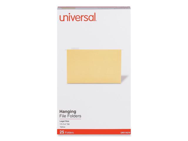 UNIVERSAL Hanging File Folders 1/5 Tab 11 Point Stock Legal Yellow 25/Box 14219