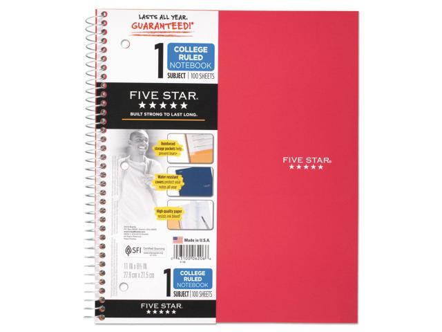 Five Star Wirebound Notebook 1-Subject Notebook 8.5' x 11' College Ruled 100 Sheets Red (72053)
