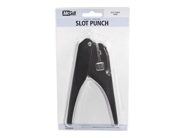 McGill Handheld Badge Punch 9/16 x 1/8 Horizontal Slot 1/8'-5/8' Reach Black/Chrome MCG16500