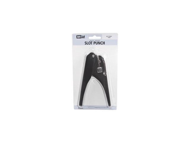 McGill Handheld Badge Punch 9/16 x 1/8 Horizontal Slot 1/8'-5/8' Reach Black/Chrome MCG16500
