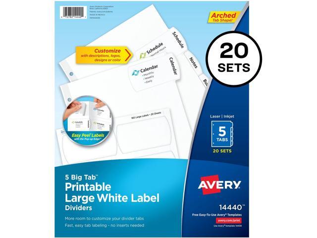 Avery - Big Tab Printable Paper Dividers with Large Labels, 5 Tabs, 20 Sets/Pack - White - image 3