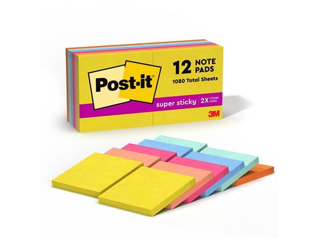 Post-it Super Sticky Notes 3' x 3' Summer Joy Collection 90 Sheet/Pad 12 Pads/Pack (654-12SSJOY)