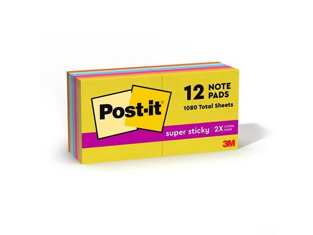 Post-it Super Sticky Notes 3' x 3' Summer Joy Collection 90 Sheet/Pad 12 Pads/Pack (654-12SSJOY)