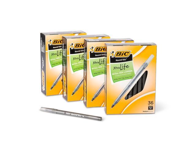 BIC Round Stic Xtra Life Ballpoint Pen, Medium Point (1.0mm), Black, Flexible Round Barrel For Writing Comfort, 144-Count