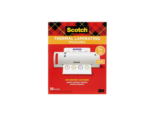 Scotch Thermal Matte Laminating Pouches Letter Size 3 Mil 50/Pack (TP3854-50M)