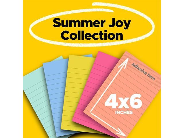 Post-it Super Sticky Notes 4' x 6' Summer Joy Collection Lined 90 Sheet/Pad 5 Pads/Pack (660-5SSJOY)
