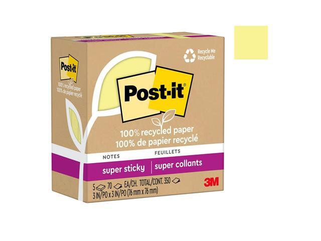 Post-it Recycled Super Sticky Notes 3' x 3' Canary Collection 70 Sheet/Pad 5 Pads/Pack (654R-5SSCY)