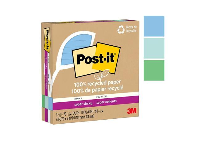 Post-it Recycled Super Sticky Notes 4' x 4' Oasis Collection Lined 70 Sheet/Pad 3 Pads/Pack (675R-3SST)