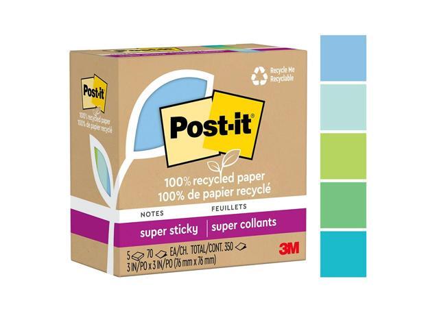 Post-it Recycled Super Sticky Notes 3' x 3' Oasis Collection 70 Sheet/Pad 5 Pads/Pack (654R-5SST)