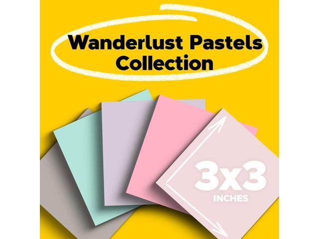 Post-it Recycled Super Sticky Notes 3' x 3' Wanderlust Pastels Collection 70 Sheet/Pad 5 Pads/Pack (654R-5SSNRP)