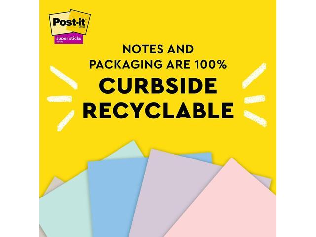 Post-it Recycled Super Sticky Notes 3' x 3' Wanderlust Pastels Collection 70 Sheet/Pad 5 Pads/Pack (654R-5SSNRP)