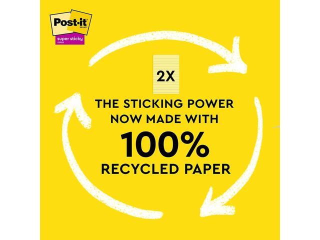Post-it Recycled Super Sticky Notes 4' x 6' Canary Collection 45 Sheet/Pad 4 Pads/Pack (4621R-4SSCY)