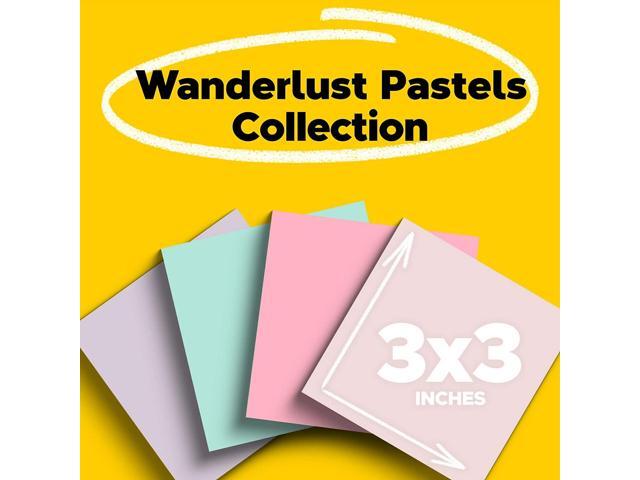 Post-it Recycled Super Sticky Notes 3' x 3' Wanderlust Pastels Collection 70 Sheet/Pad 24 Pads/Pack (654R-24SSNRPCP)