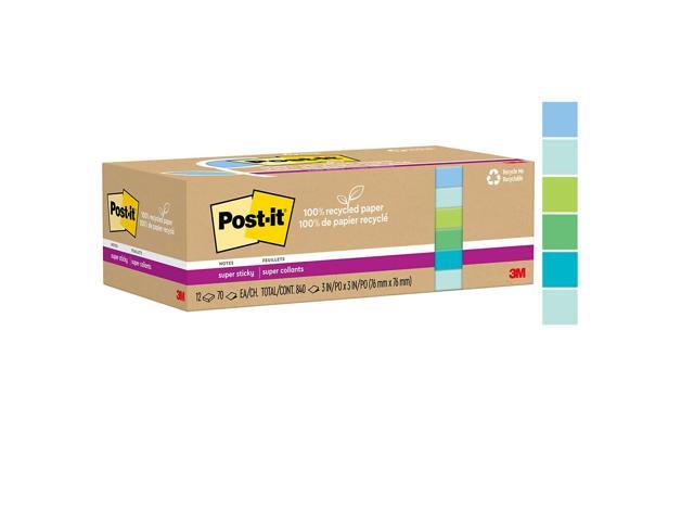 Post-it Recycled Super Sticky Notes 3' x 3' Oasis Collection 70 Sheet/Pad 12 Pads/Pack (654R-12SST)