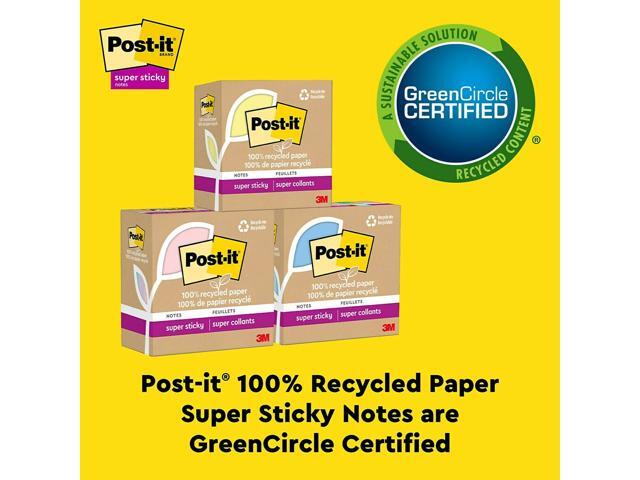 Post-it Recycled Super Sticky Notes 3' x 3' Oasis Collection 70 Sheet/Pad 12 Pads/Pack (654R-12SST)