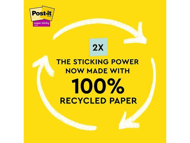 Post-it Recycled Super Sticky Notes 3' x 3' Oasis Collection 70 Sheet/Pad 12 Pads/Pack (654R-12SST)