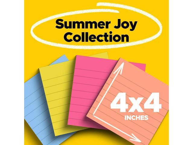 Post-it Super Sticky Notes 4' x 4' Summer Joy Collection Lined 90 Sheet/Pad 4 Pads/Pack (675-4SSJOY)