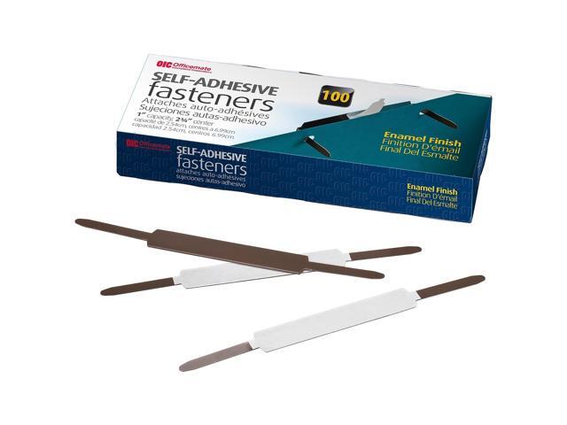 Officemate Self-Adhesive Prong Fasteners, Enamel Finish, 1 inch Capacity, 2.75 Inch Base, Box of 100 (99875), Matte Brown