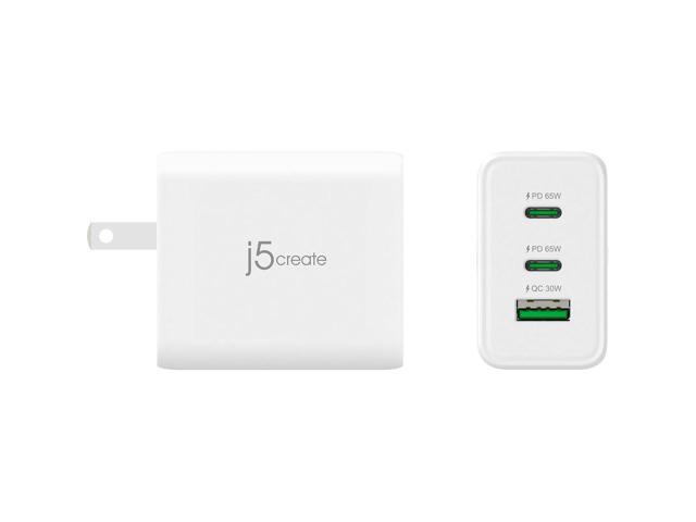 j5create 65W USB Type-C 3-Port GaN Charger White (JUP3365)